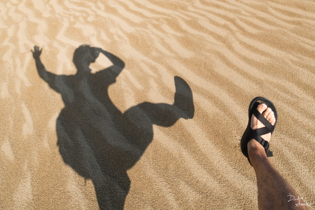 砂丘の表面に映る人影