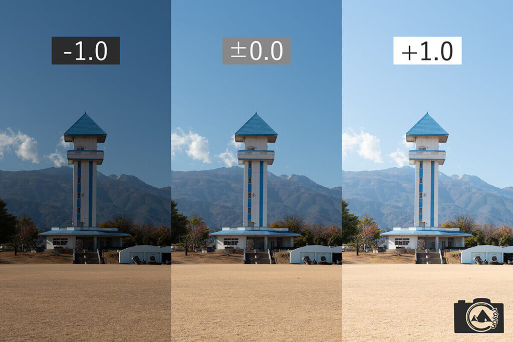 露出補正による変化を比較した写真