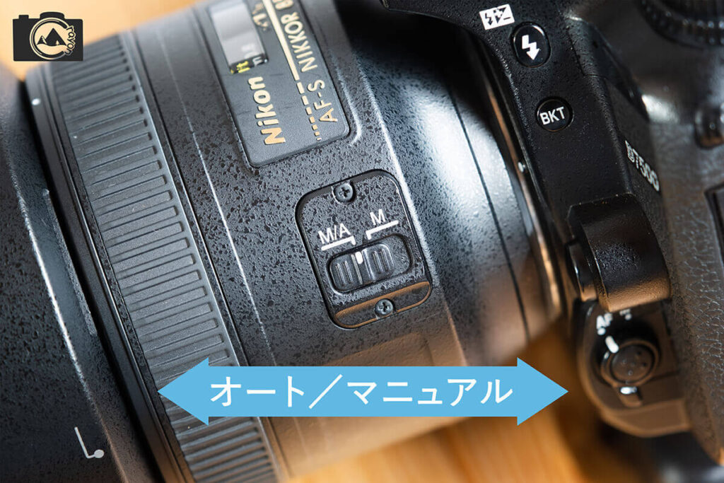 カメラのレンズ側面に搭載されたフォーカス切り替えスイッチ